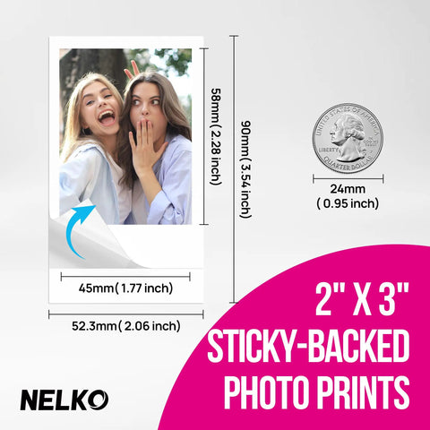 Portable 2x3 Inch Photo Printer For Smartphones On The Go Instant Color Inkjet Printer With Sticky Back Paper size comparison