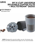 My K Cup Reusable Filter With MultiStream Technology For Ground Coffee, Gray cup with lid, compatible with Keurig brewers