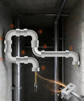 Pro Grade Wall Wiring Machine And Cable Hidden Pipe Threading Tool With Electric Drill Feed System, showing pipes and threading tool in tight space.