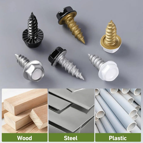 Different screws for various materials including Heavy Duty 8 X One Half Inch Self Tapping Gutter Screws 220 Pack 410 Stainless Steel.