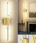 Two Pack Battery Operated Wall Sconces With Remote Control 10000mAh Rechargeable Cordless LED Lamps, gold finish, 29-inch tall.