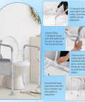 Heavy Duty Toilet Safety Rails Built Tough Grab Bar For Seniors With Super Sturdy Bathroom Assist Handle Support Frame Easy Wall Mount Anti Slip Pads Supports Up To 350 Lb Capacity installation process with adjustable handrails and secure clamps.