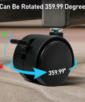 Heavy Duty Swivel Caster Wheels With Locking Brakes And Smooth Rolling Motion Tough As Nails For Office Furniture Carts Shelves And Dollies Easy Install Slick Glide showing 359.99 degree rotation feature.