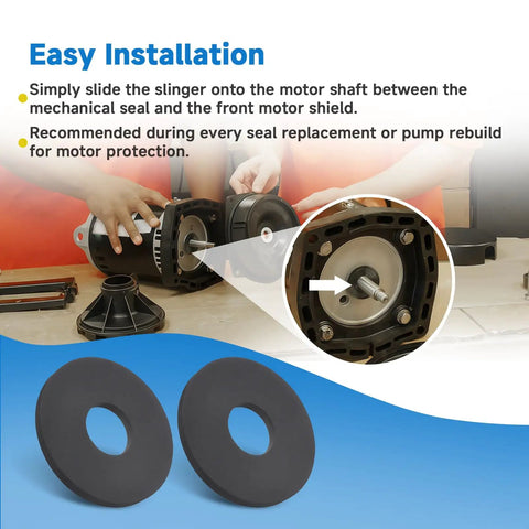 4-Pack Rubber Water Slinger Rings SPX0125F Compatible With Hayward Pool Pumps installed on motor shaft for easy seal replacement.