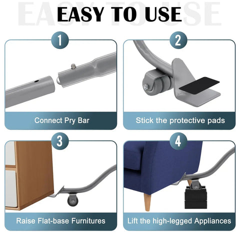Step-by-step guide to using the 29 Inch Expandable Furniture Lifter Bar With Leverage Force Design for moving heavy appliances.
