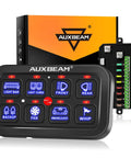 8 Gang Switch Panel With Auto Dimmable LED Touch Control, All In One Electronic Relay Box For Truck ATV UTV Boat Marine SUV Caravan Universal Car Touch Switch, IP65 Waterproof, 12 24V, 60A Max, Blue, displayed with relay box