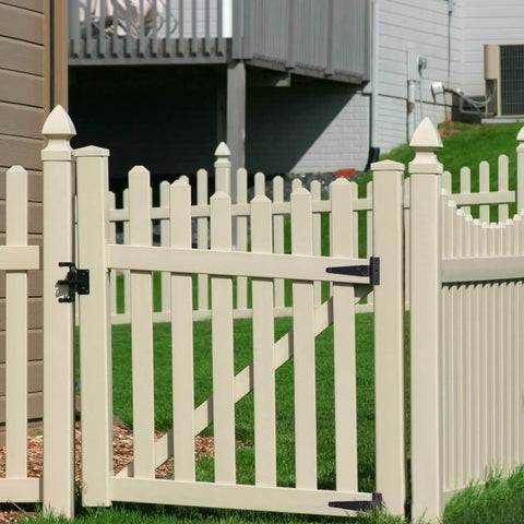 White picket fence with gate using 20 Pack 4 Inch Black T Strap Hinges Bulk Heavy Duty Iron Barn Door Hinges With Screws.