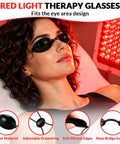 Straight Up The Best Red Light Therapy Glasses With Half Clear Lenses Offer Top Shelf Eye Protection For Tanning Beds By Blocking UV And Infrared Waves While Giving You Solid Coverage And Zero Fuss During Every Session, model wearing sleek black glasses with soft silicone edges, adjustable drawstring.