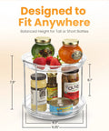 Clear Two Tier Lazy Susan Organizers Two Pack With Effortless Smooth Spin Turntable silent revolving base with jars and fruits.