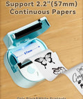 Bluetooth Sticker Printer Mini Portable Sticker Maker With 3 Roll Paper Inkless Thermal Printing For iPhone Notes And Journals DIY Crafts And Kids Gift On The Go showing printing process with continuous paper.