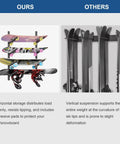 Heavy Duty Carbon Steel 4 Layer Skateboard Wall Mount Rack Snowboard Ski Display Holder with four boards mounted horizontally