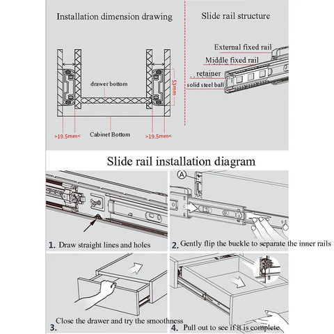 Installation diagram for Pro Grade Heavy Duty Drawer Slides Built Tough Like A Tank Rolling Smooth As Butter 60 cm.