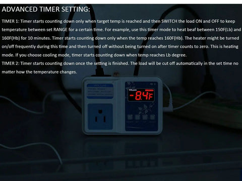 10 Amp 110V Temperature Controller Digital Thermostat Switch for Sous Vide with timer settings display on screen
