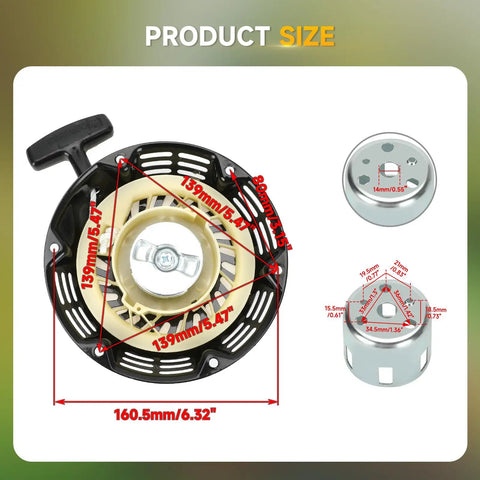 Pull Start Recoil Starter Assembly Replacement For Predator 212cc And 196cc Engines product dimensions illustration