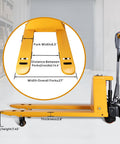 Heavy Duty Electric Pallet Jack 3300 Lbs Load Capacity With Dual Lithium Batteries For No Sweat Warehouse Material Handling And All Day Run Time On Forty Eight Inch Forks, showing fork dimensions and lifting height.