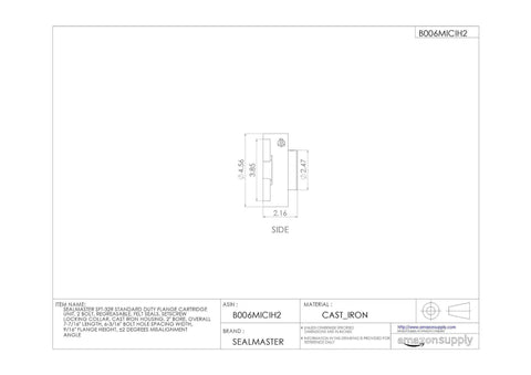 Rock Solid 2 Inch Bore Ball Bearing With Cast Iron Flange Mount technical drawing dimensions and specifications side view.