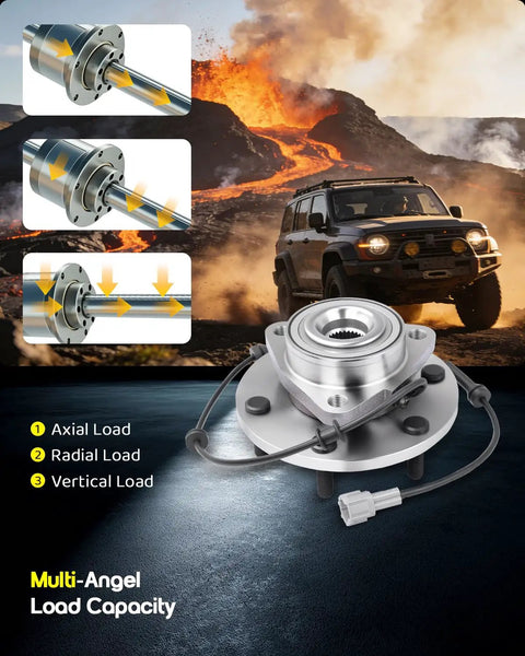Tough As Nails Front Wheel Bearing Hub Assembly With Built In Abs And Six Lug Studs For Nissan Titan Armada And Infiniti Qx56 V8 Five Point Six Liter 4wd Only on rocky terrain.
