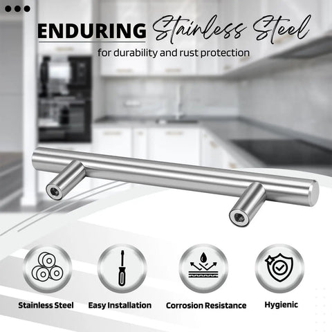 Prime 5 Pack Of Slick 6 Inch Brushed Nickel Cabinet Handles For Kitchen Drawers And Cupboards Stainless Steel Door Pulls With No Hassle 3 8 Inch Hole Center Spacing For Smooth Furniture Level Up Daily, close-up of brushed nickel cabinet handle.