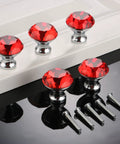 5 Pcs Red Crystal Cabinet Knobs Knockout Diamond Shape Handles with Screws for Dresser Closet Wardrobe Cupboard Kitchen Furniture