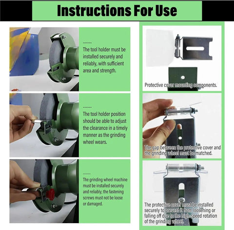Instructions for Rock Solid Dual Wheel Bench Grinder And Electric Knife Sharpener With Tough Aluminum Surfaces for secure tool holder installation.