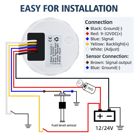 Wiring diagram for Heavy-Duty Fuel Sending Unit With Fuel Gauge Sender Kit 240-33 Ohm 5 Inch installation details.