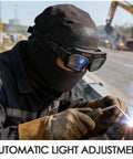 Kickass Auto Darkening Welding Goggles Solar Powered Wraparound Safety Eyewear used for welding with automatic light adjustment.