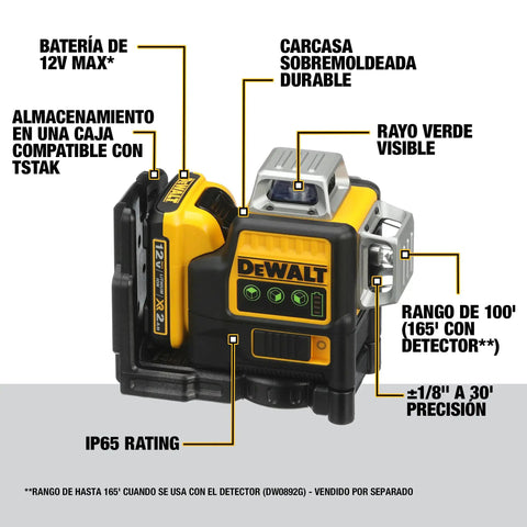 12V Max Cordless 3X360 Green Beam Line Laser With Bluetooth And Built-In Distance Meter Tool Auto-Leveling Accuracy And Magnetic Bracket with visible green beam.