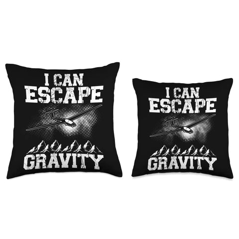 Glider Pilot Throw Pillow For Sailplane Enthusiasts, Soaring Adventurer Cushion with 'I Can Escape Gravity' design