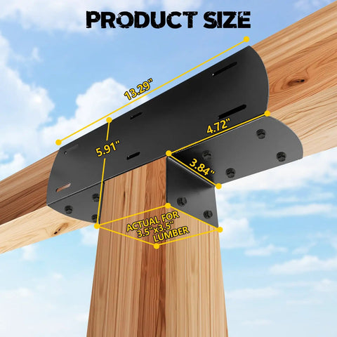 Three Way T Shaped Beefy Pergola Brackets For Four By Four Wood Beams Three Point Five Inches Heavy Duty 14 Gauge Steel With Hardware Outdoor Gazebo Cabin Mounts