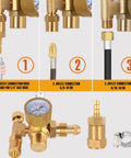 Pro Grade Argon CO2 Gas Regulator Flow Meter With 6.8 Foot Hose showing outlet connections and flow gauge details