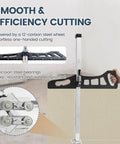 Foldable Drywall Cutter Featuring Adjustable Blade And Dual Scale Ruler With Laser Etched Markings For Quarter Or Three Eighths Inch Gypsum, showing smooth one-handed cutting with a steel wheel and precision bearings.