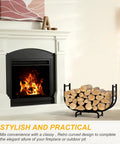 Curved 32-Inch Firewood Rack, Powder-Coated Rustproof Metal Log Holder by a Fireplace