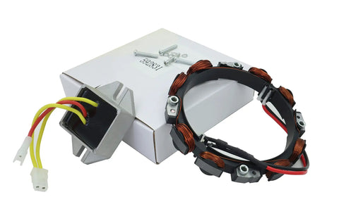 Heavy Duty Stator Alternator With Voltage Regulator Plug And Play Swap For Bs 18Hp To 24Hp Engines with copper windings and connectors.