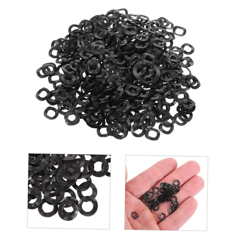 Spring Wave Washer Gasket Kit 500 Pieces Spring Steel Wave Washers For Electrical Connections And Automotive Applications, Prevent Loosening, Protect Screws, High Resilience And Durable Sealing. black spring steel wave washers pile and in hand