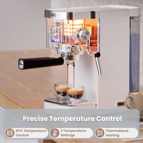 20 Bar Professional Espresso Machine With Milk Frother Steam Wand Compact Latte And Cappuccino Maker Adjustable Shot Volume White Finish perfect for precise temperature control
