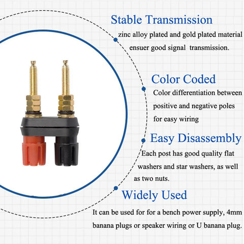 Four Pack Long Threaded Dual Banana Plug Speaker Terminals With Nailed Down Performance And Zero Hassle Wiring For Serious Homemade Audio Setups That Sound Dang Amazing with color-coded plugs.