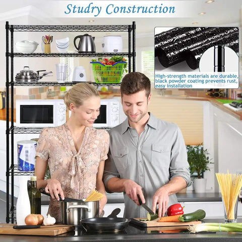 Heavy Duty Metal Wire Shelving Unit 6 Tier Adjustable Steel Utility Storage Rack Nsf Certified in a kitchen with cookware on display.