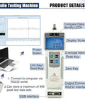Rock Solid Digital Force Tester For Tensile Compression Testing displaying LCD with controls and laptop integration features.