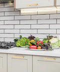 Rock Solid Champagne Gold Square Cabinet Handles 30 Pack Heavy Duty Kitchen Drawer Pulls Sleek Modern Build Easy Install Built Tough Dope Metallic Sheen Top Shelf Quality Straight Fit Sweet Upgrade For Your Home Today alongside fresh vegetables on a kitchen countertop.