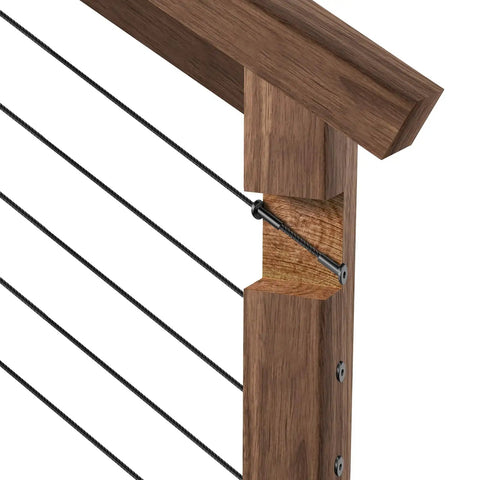 40 Pack Black 1/8 Inch Cable Railing Angle Beveled Protector Sleeves For Wood Posts, T316 Stainless Steel on wooden deck