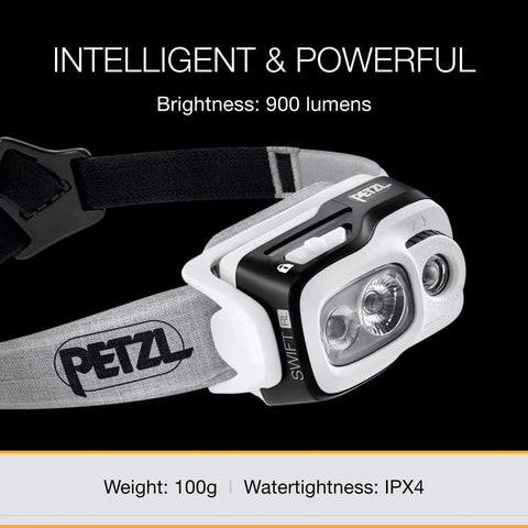 Rechargeable Headlamp With Reactive Lighting Technology, 900 Lumens, Ultra Compact And Lightweight displayed on black backdrop