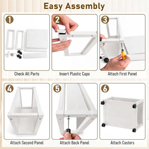 Easy assembly instructions for Totally Slick Two Tier Rolling Printer Stand Under Desk With Open Bottom Shelf And Heavy Duty Swivel Casters For Zero Hassle Home Office Workspace Organization White.