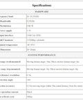 Specifications table for 24GHz FMCW MmWave Radar Sensor For Real Time Human Motion Detection And Micro Movement Tracking