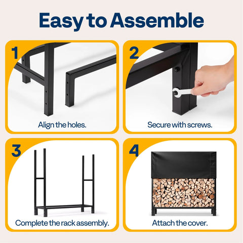 Assembly steps of Heavy Duty Four Foot Firewood Rack Workhorse With Cover Set, One Quarter Cord Capacity, thick steel tubes