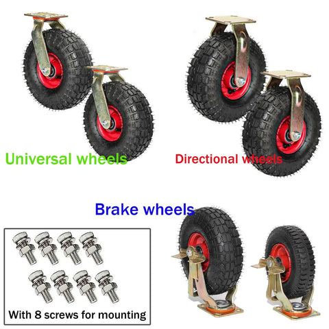 Heavy Duty Swivel Caster Replacement Wheel With Locking Brake And Thick Natural Rubber Tread Rolls Buttery Smooth On Rough Surface Rock Solid Industrial Cart Caster with varied types and mounting screws.