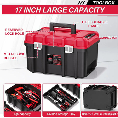 3 In 1 Rolling Tool Box On Wheels With Stackable Modular Organizer System 17 Inch Portable Waterproof Toolbox for Garage Mechanics