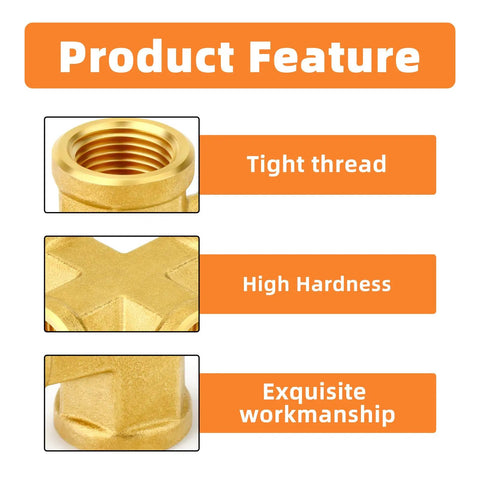 Five Pack Brass Cross 4 Way Pipe Fitting One Eighth Inch NPT Female Thread Connector features and workmanship detail