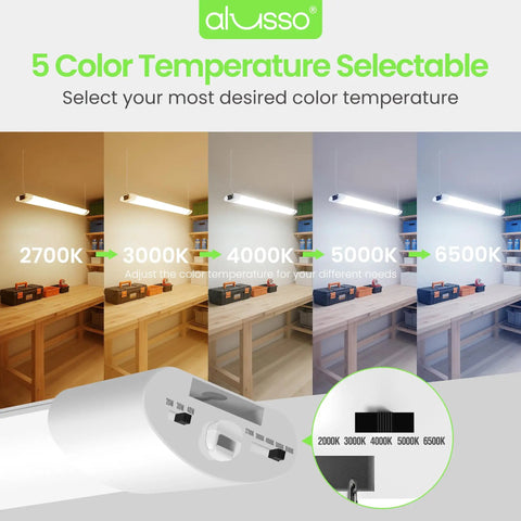4Ft LED Shop Lights for Garage and Workshop, Ultra Bright 4800 Lumens, 5 Color Temperature 2700K to 6500K, 120V, Linkable Two Pack