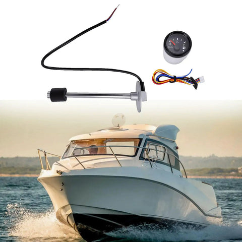 Rock Solid Fuel Water Level Sending Unit Gauge Kit With Hella Accurate 240 33 Ohm Stainless Steel Sender Sensor For Boat Truck Rv Car Featuring Smooth Reading Black Dial Display with stainless steel sender and gauge.