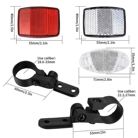 8 Pack Bike Front And Rear Reflectors Kit for Bicycle Wheel Spoke Reflectors Set, red and white, durable plastic with mounting brackets